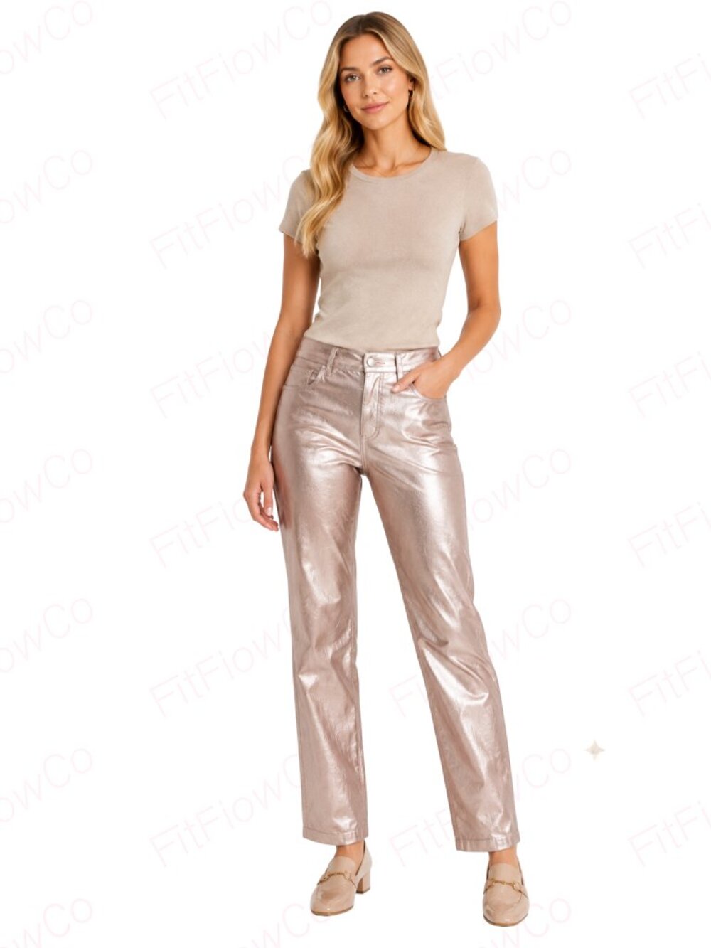 GUESS Ambra Metallic Rose Gold Faux Leather Pants S NWT